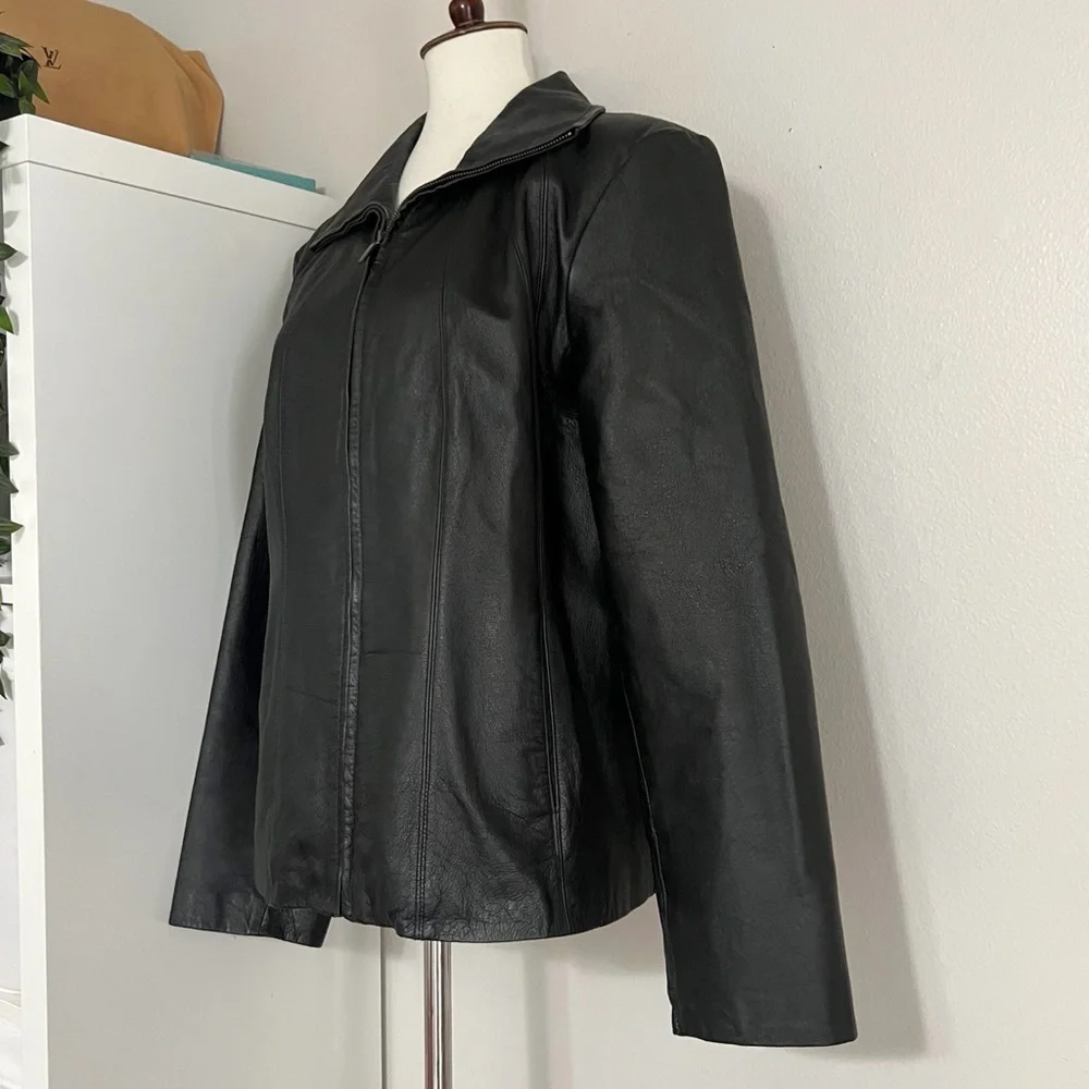 East 5th Genuine Leather Jacket Black Zip Front Lined‎ Coat Size XL